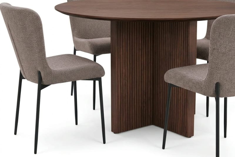 Edda Matgrupp runt 110 cm Valnöt med 4 Elsie Matstolar - Valnöt/Grå - Products - Möbler - Bord & matgrupp - Matgrupp