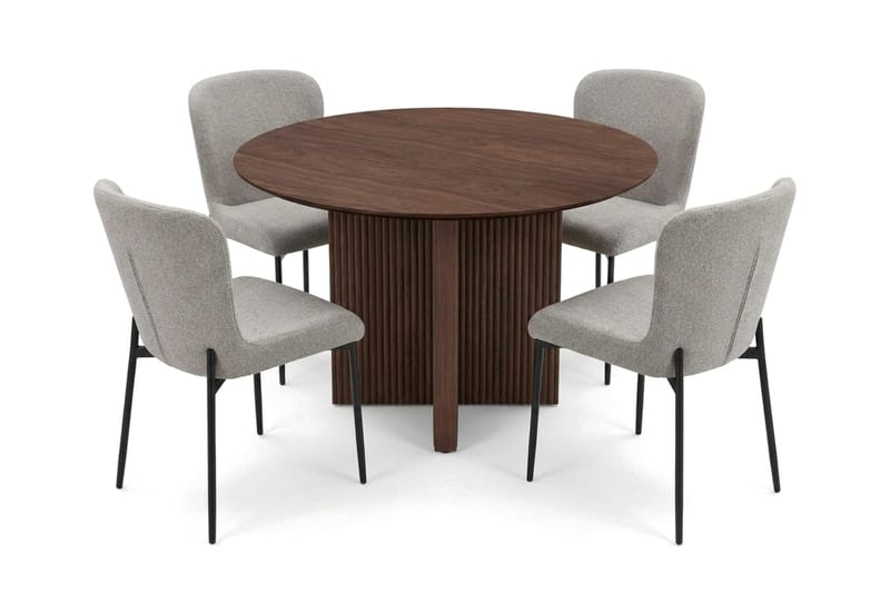 Edda Matgrupp runt 110 cm Valnöt med 4 Elsie Matstolar - Valnöt/Ljusgrå - Products - Möbler - Bord & matgrupp - Matgrupp