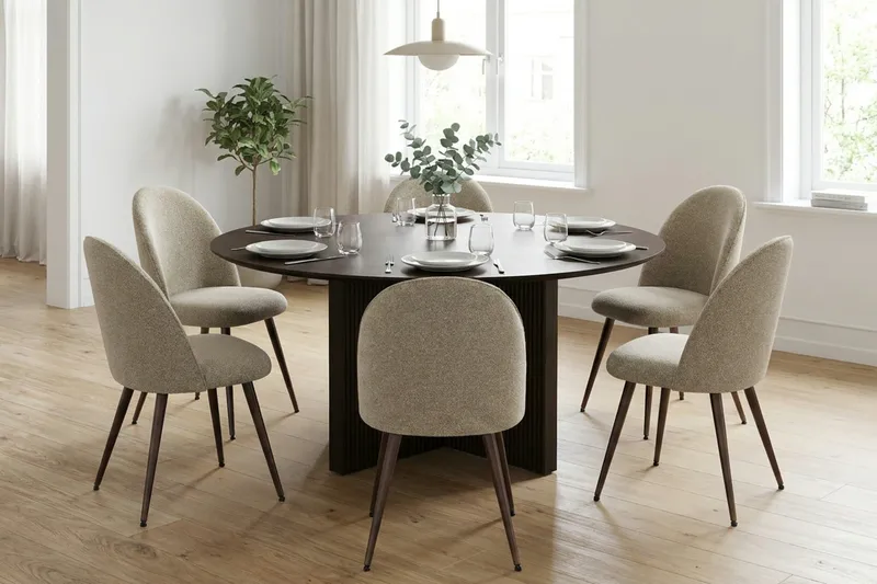 Edda Matgrupp runt 150 cm Rökt Ek med 6 Nibe Plus Matstolar - Rökt ek - Products - Möbler - Bord & matgrupp - Matgrupp