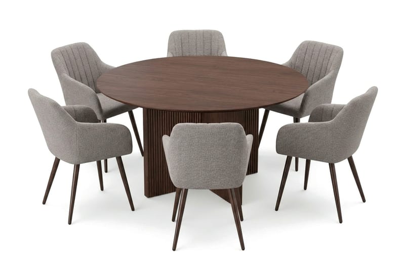 Edda Matgrupp runt 150 cm Valnöt med 6 Filippa Matstolar - Products - Möbler - Bord & matgrupp - Matgrupp