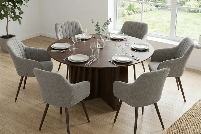 Edda Matgrupp runt 150 cm Valnöt med 6 Filippa Matstolar - Products - Möbler - Bord & matgrupp - Matgrupp
