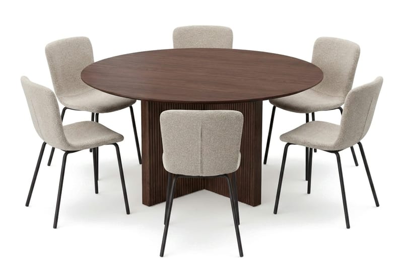 Edda Matgrupp runt 150 cm Valnöt med 6 Katy Matstolar - Products - Möbler - Bord & matgrupp - Matgrupp