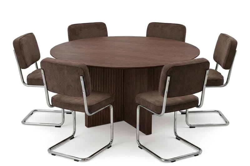 Edda Matgrupp runt 150 cm Valnöt med 6 Milva Matstolar - Products - Möbler - Bord & matgrupp - Matgrupp