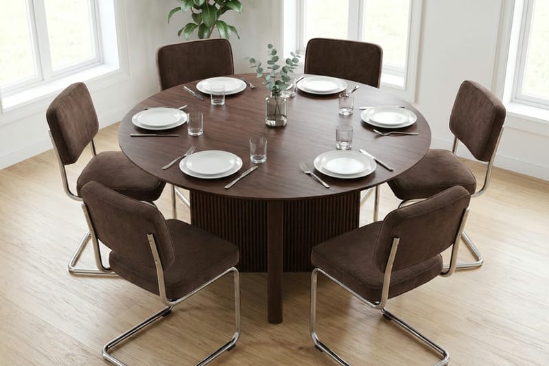Edda Matgrupp runt 150 cm Valnöt med 6 Milva Matstolar - Products - Möbler - Bord & matgrupp - Matgrupp