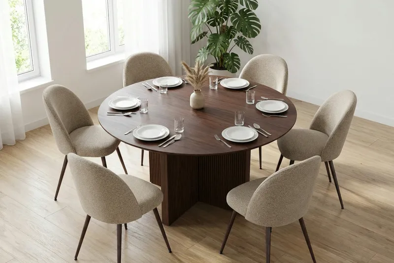 Edda Matgrupp runt 150 cm Valnöt med 6 Nibe Plus Matstolar - Products - Möbler - Bord & matgrupp - Matgrupp