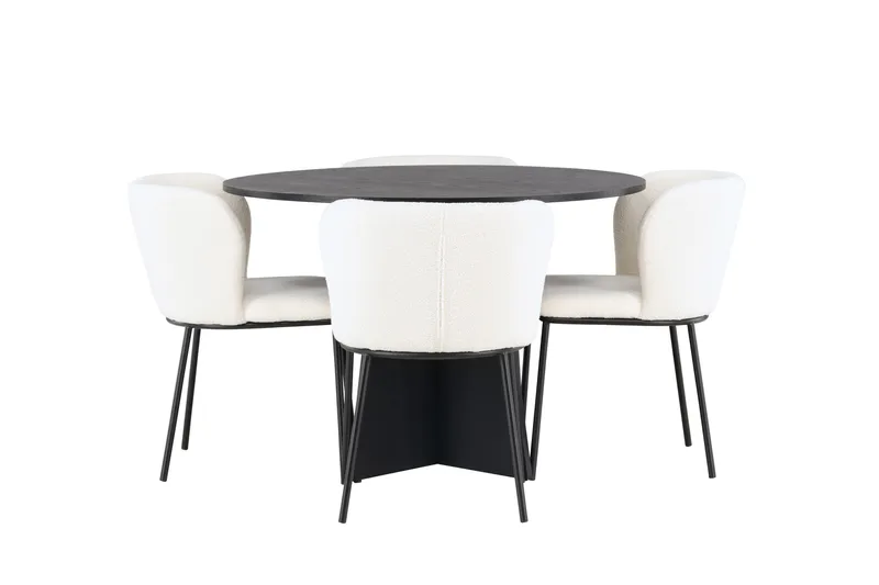 Edina Matgrupp 110 cm Rund med 4 Edina Stolar, Svart