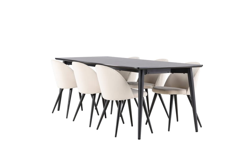 Ellis Matgrupp 230 cm Rektangulär med 6 Velvet stolar - Svart/Beige - Products - Möbler - Bord & matgrupp - Matgrupp