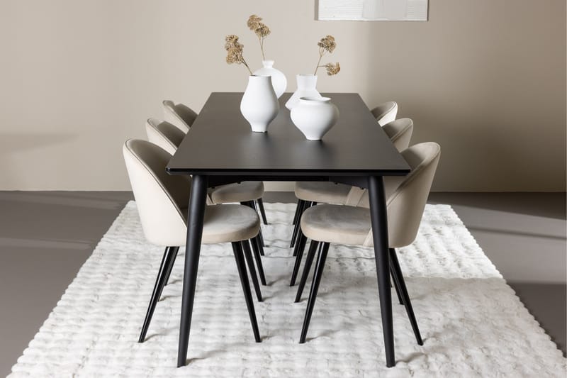 Ellis Matgrupp 230 cm Rektangulär med 6 Velvet stolar - Svart/Beige - Products - Möbler - Bord & matgrupp - Matgrupp