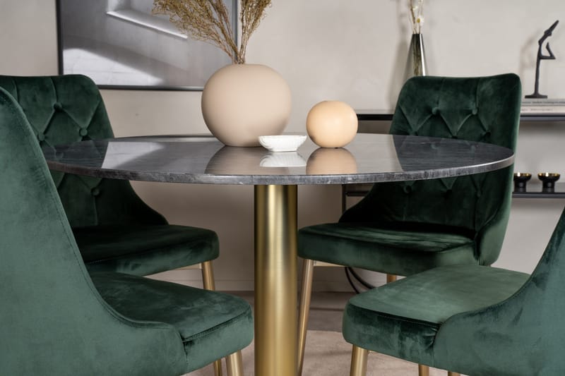 Estelle Matgrupp 106 cm Rund med 4 Velvet Deluxe stolar - Svart/Guld - Products - Möbler - Bord & matgrupp - Matgrupp