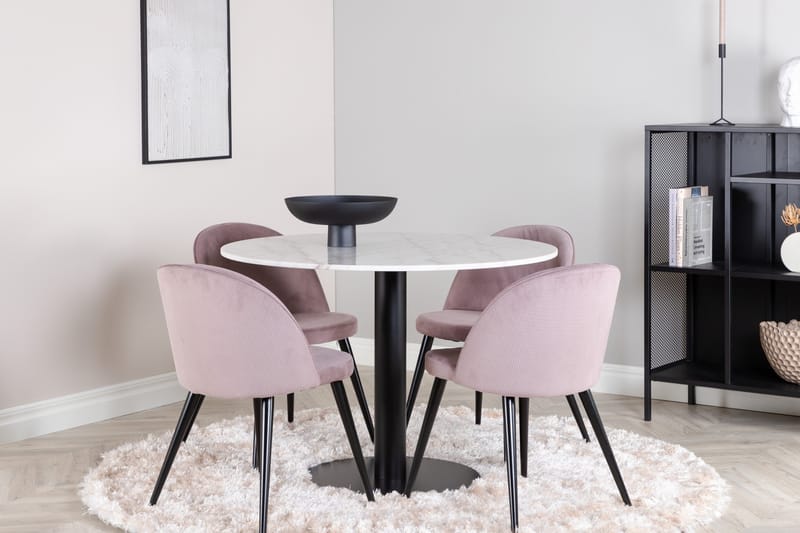 Estelle Matgrupp 106 cm Rund med 4 Velvet stolar - Svart - Products - Möbler - Bord & matgrupp - Matgrupp
