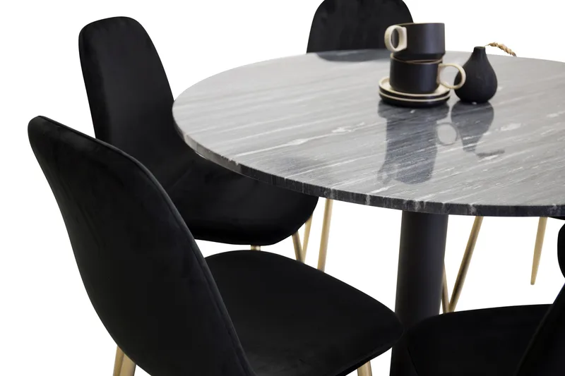 Estelle Matgrupp 106 cm Rund med 6 Polar stolar - Svart/Guld - Products - Möbler - Bord & matgrupp - Matgrupp