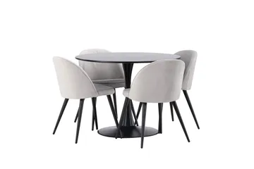 Glade Matgrupp 100 cm Rund med 4 Velvet stolar - Svart - Products - Möbler - Bord & matgrupp - Matgrupp