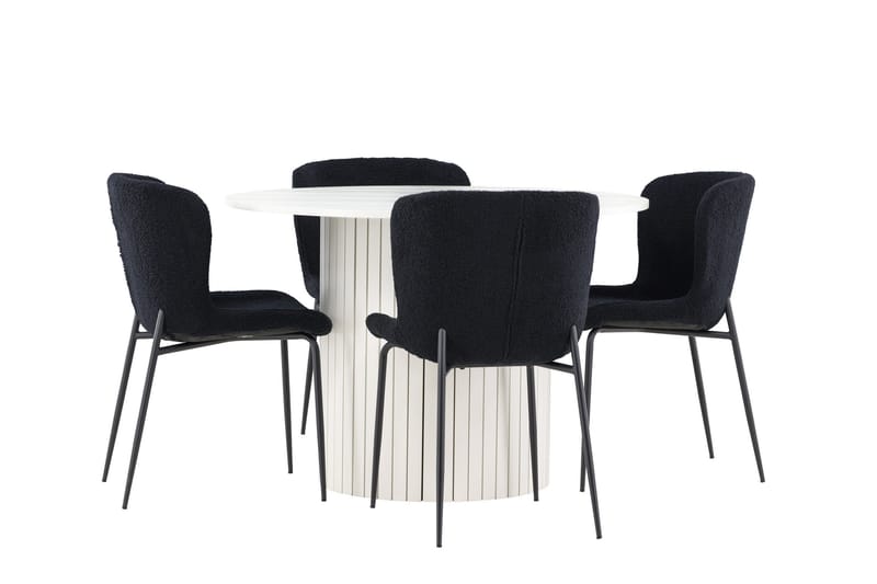 Härön Matgrupp 110 cm Rund med 4 Modesto stolar - Vit/Svart - Products - Möbler - Bord & matgrupp - Matgrupp