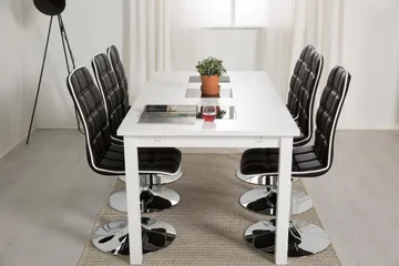 Jasmin Förlängningsbar Matgrupp 180 cm med 6 Frida Stol - Vit/Svart - Products - Möbler - Bord & matgrupp - Matgrupp