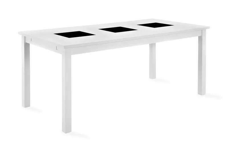 Jasmin Förlängningsbart Matbord 180 cm +  6 st Nibe stol beige med svarta ben, Vit/Beige