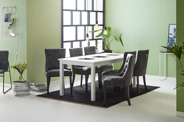 Jasmin Matgrupp med 6 Tuva Fåtölj - Vit/Svart PU - Products - Möbler - Bord & matgrupp - Matgrupp