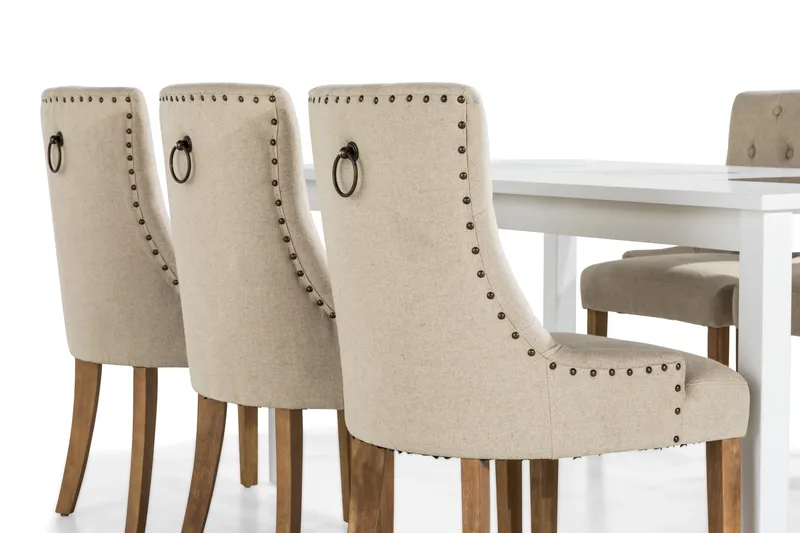 Jasmin Matgrupp Vit med 6 st Viktoria Fåtöljer - Beige/Vintageben - Products - Möbler - Bord & matgrupp - Matgrupp