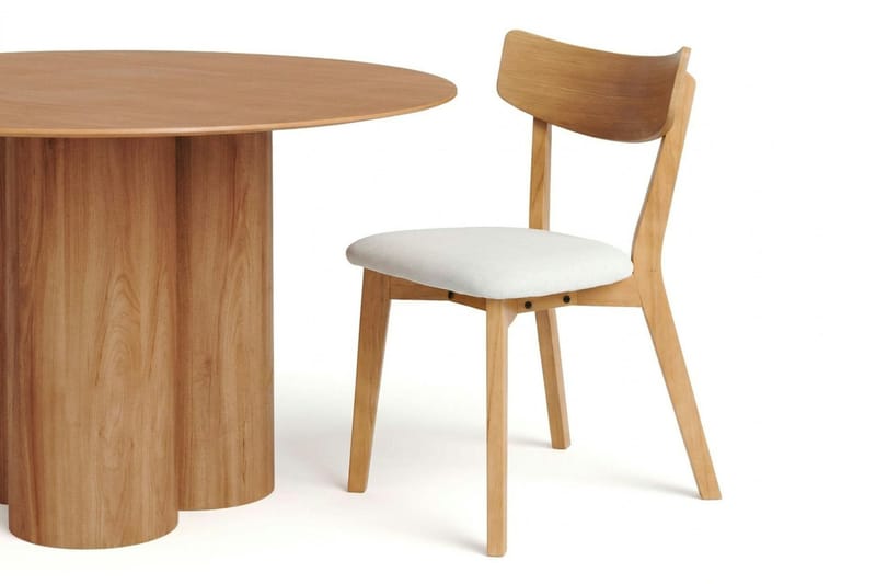 Juno Matgrupp 130 cm runt i Ek med 6 Amelia Matstolar med Dyna - Ek/Beige - Products - Möbler - Bord & matgrupp - Matgrupp