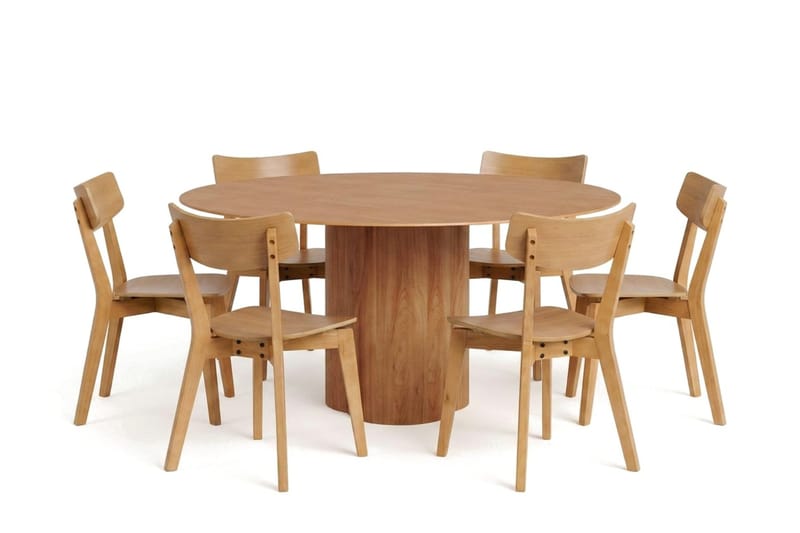 Juno Matgrupp 150 cm runt i Ek med 6 Amelia Matstolar - Ek - Products - Möbler - Bord & matgrupp - Matgrupp