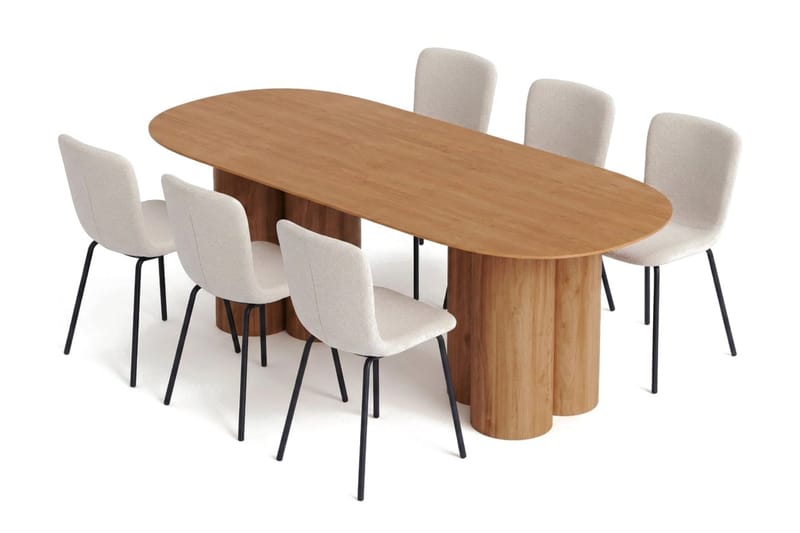 Juno Matgrupp rektangulärt 220 cm Ek med 6 Katy Matstolar, Ek