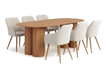 Juno Matgrupp rektangulärt 220 cm Ek med 8 Filippa Matstolar, Ek