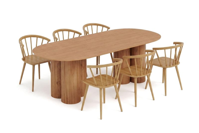 Juno Matgrupp rektangulärt 220 cm Ek med 8 Tyrö Matstolar, Ek