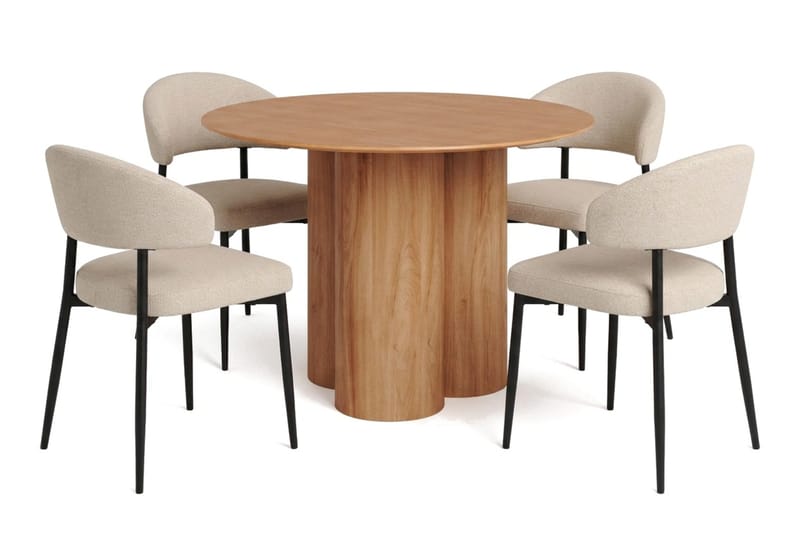 Juno Matgrupp runt 110 cm Ek med 4 Sawako Matstolar - Ek - Products - Möbler - Bord & matgrupp - Matgrupp