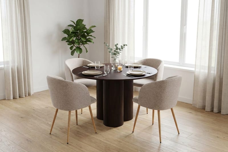 Juno Matgrupp runt 110 cm Rökt Ek med 4 Greya Matstolar - Rökt ek - Products - Möbler - Bord & matgrupp - Matgrupp