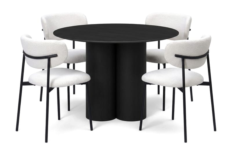 Juno Matgrupp runt 110 cm Svart med 4 Lucy Matstolar - Svart - Products - Möbler - Bord & matgrupp - Matgrupp