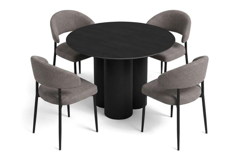 Juno Matgrupp runt 110 cm Svart med 4 Sawako Matstolar - Svart - Products - Möbler - Bord & matgrupp - Matgrupp