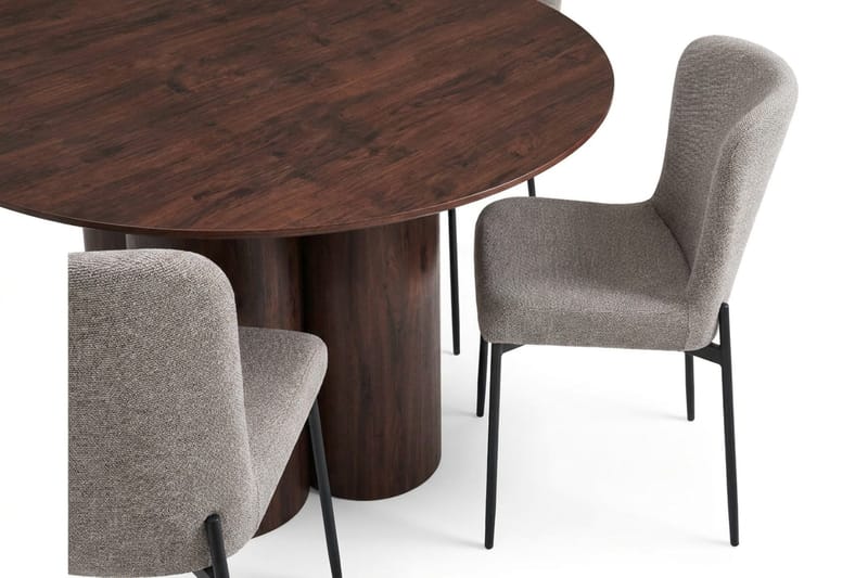 Juno Matgrupp runt 110 cm Valnöt med 4 Elsie Matstolar - Valnöt/Ljusgrå - Products - Möbler - Bord & matgrupp - Matgrupp