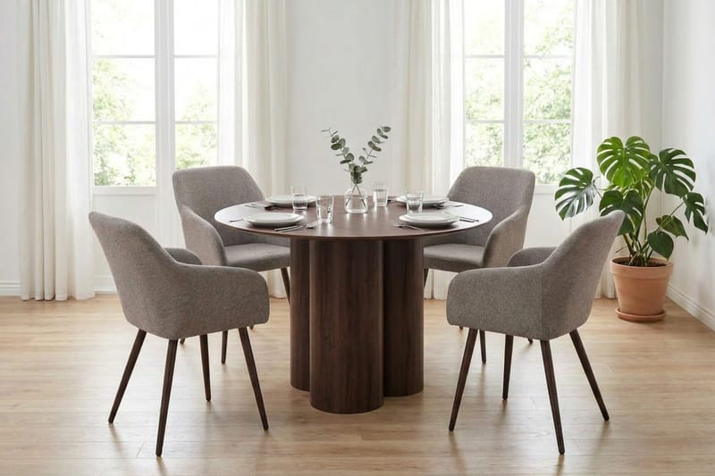 Juno Matgrupp runt 110 cm Valnöt med 4 Filippa Matstolar - Valnöt - Products - Möbler - Bord & matgrupp - Matgrupp