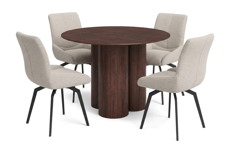 Juno Matgrupp runt 110 cm Valnöt med 4 Mora Matstolar - Valnöt - Products - Möbler - Bord & matgrupp - Matgrupp