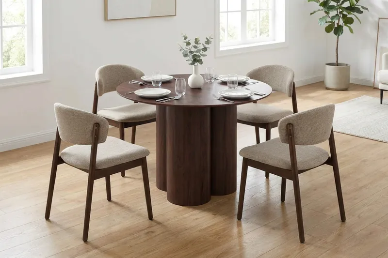 Juno Matgrupp runt 110 cm Valnöt med 4 Nala Matstolar - Valnöt - Products - Möbler - Bord & matgrupp - Matgrupp