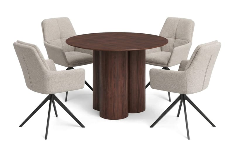 Juno Matgrupp runt 110 cm Valnöt med 4 Torsby Matstolar - Valnöt - Products - Möbler - Bord & matgrupp - Matgrupp