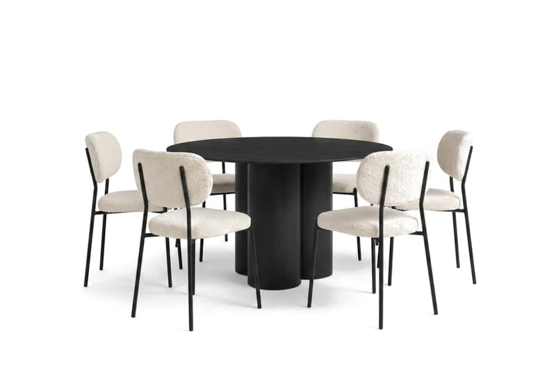 Juno Matgrupp runt 130 cm Svart med 6 Gemmiano Matstolar - Svart - Products - Möbler - Bord & matgrupp - Matgrupp