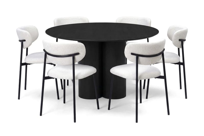 Juno Matgrupp runt 130 cm Svart med 6 Lucy Matstolar - Svart - Products - Möbler - Bord & matgrupp - Matgrupp