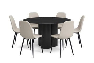 Juno Matgrupp runt 130 cm Svart med 6 Nibe Matstolar - Svart - Products - Möbler - Bord & matgrupp - Matgrupp