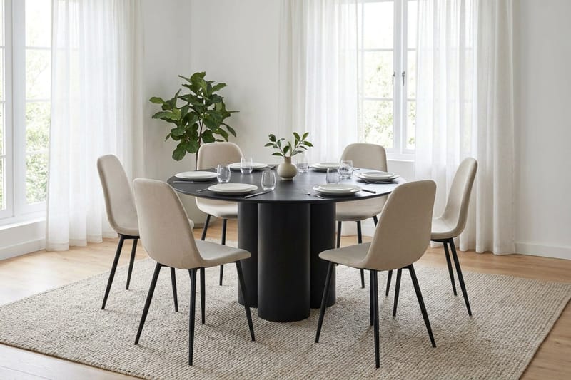 Juno Matgrupp runt 130 cm Svart med 6 Nibe Matstolar - Svart - Products - Möbler - Bord & matgrupp - Matgrupp