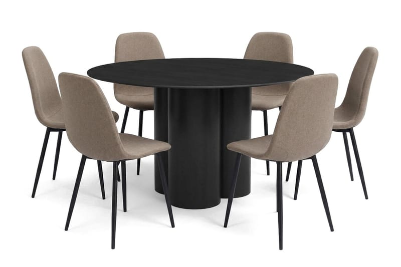Juno Matgrupp runt 130 cm Svart med 6 Nibe Matstolar - Svart - Products - Möbler - Bord & matgrupp - Matgrupp