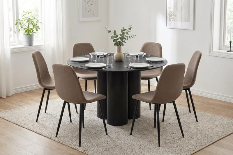 Juno Matgrupp runt 130 cm Svart med 6 Nibe Matstolar - Svart - Products - Möbler - Bord & matgrupp - Matgrupp