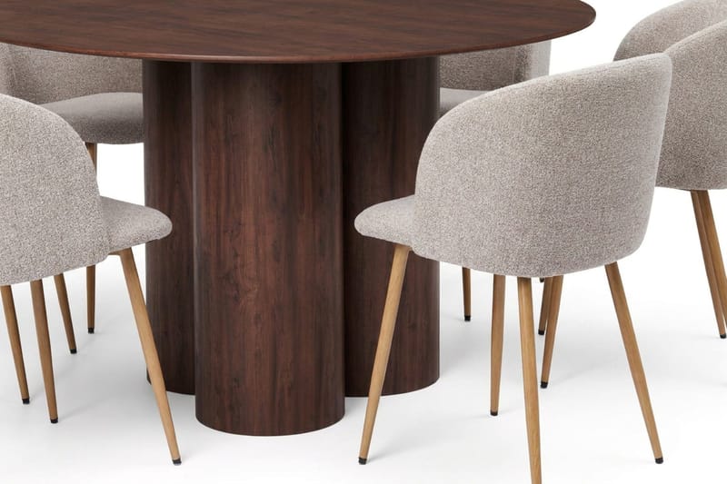 Juno Matgrupp runt 130 cm Valnöt med 6 Greya Matstolar - Valnöt - Products - Möbler - Bord & matgrupp - Matgrupp