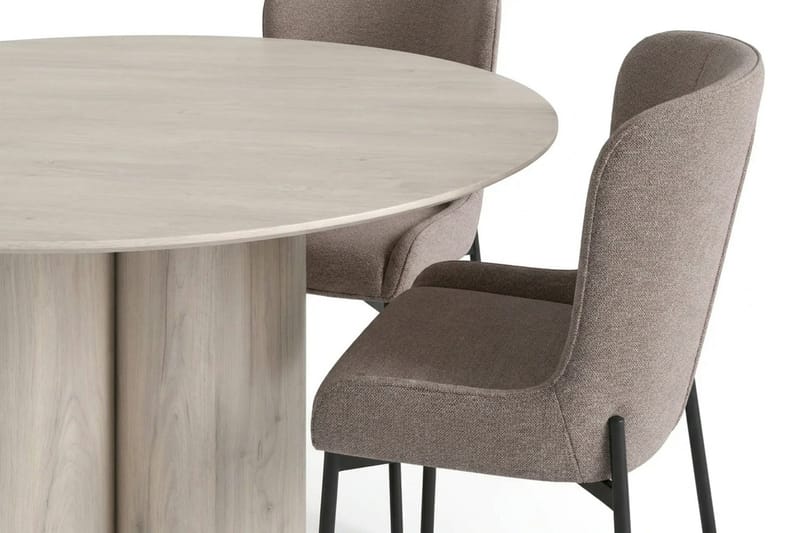 Juno Matgrupp runt 130 cm Vitlaserad med 6 Elsie Matstolar - Vitlaserad/Grå - Products - Möbler - Bord & matgrupp - Matgrupp