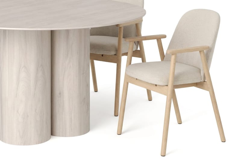 Juno Matgrupp runt 130 cm Vitlaserad med 6 Reciclar Matstolar - Vitlaserad - Products - Möbler - Bord & matgrupp - Matgrupp