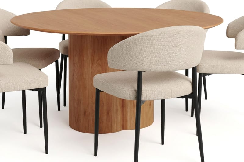 Juno Matgrupp runt 150 cm Ek med 6 Sawako Matstolar - Ek - Products - Möbler - Bord & matgrupp - Matgrupp