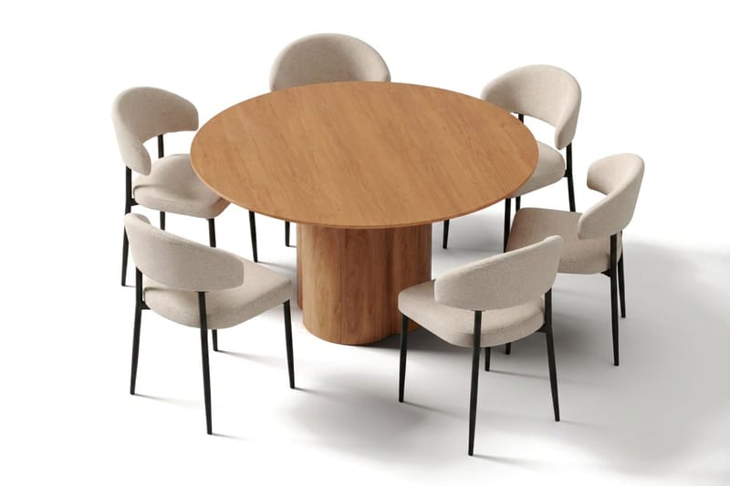 Juno Matgrupp runt 150 cm Ek med 6 Sawako Matstolar - Ek - Products - Möbler - Bord & matgrupp - Matgrupp