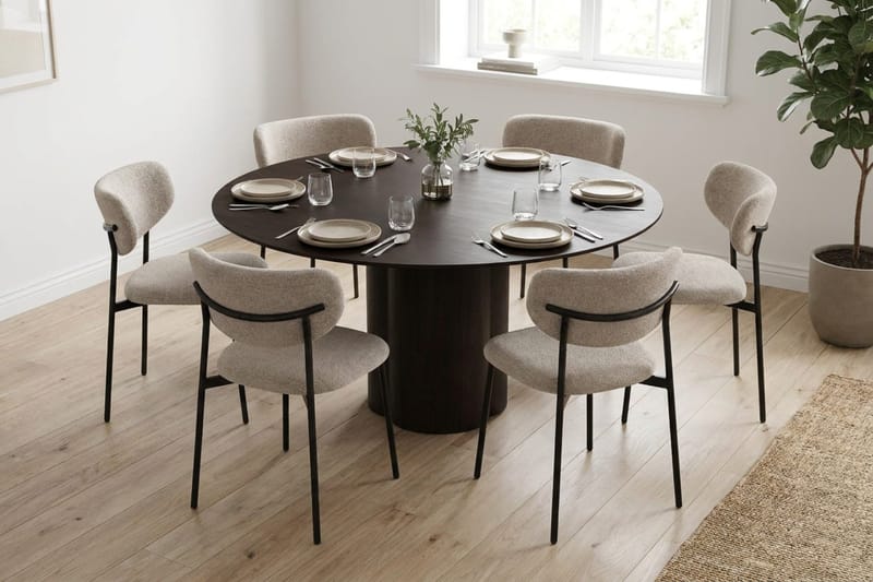 Juno Matgrupp runt 150 cm Rökt Ek med 6 Lucy Matstolar - Rökt ek - Products - Möbler - Bord & matgrupp - Matgrupp