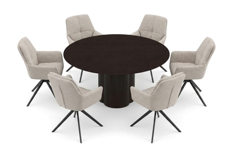 Juno Matgrupp runt 150 cm Rökt Ek med 6 Torsby Matstolar - Rökt ek - Products - Möbler - Bord & matgrupp - Matgrupp
