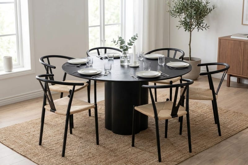 Juno Matgrupp runt 150 cm Svart med 6 Elysia Matstolar - Svartlaserad ek - Products - Möbler - Bord & matgrupp - Matgrupp