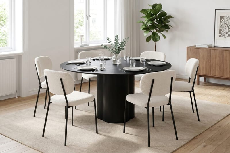 Juno Matgrupp runt 150 cm Svart med 6 Gemmiano Matstolar - Svartlaserad ek - Products - Möbler - Bord & matgrupp - Matgrupp